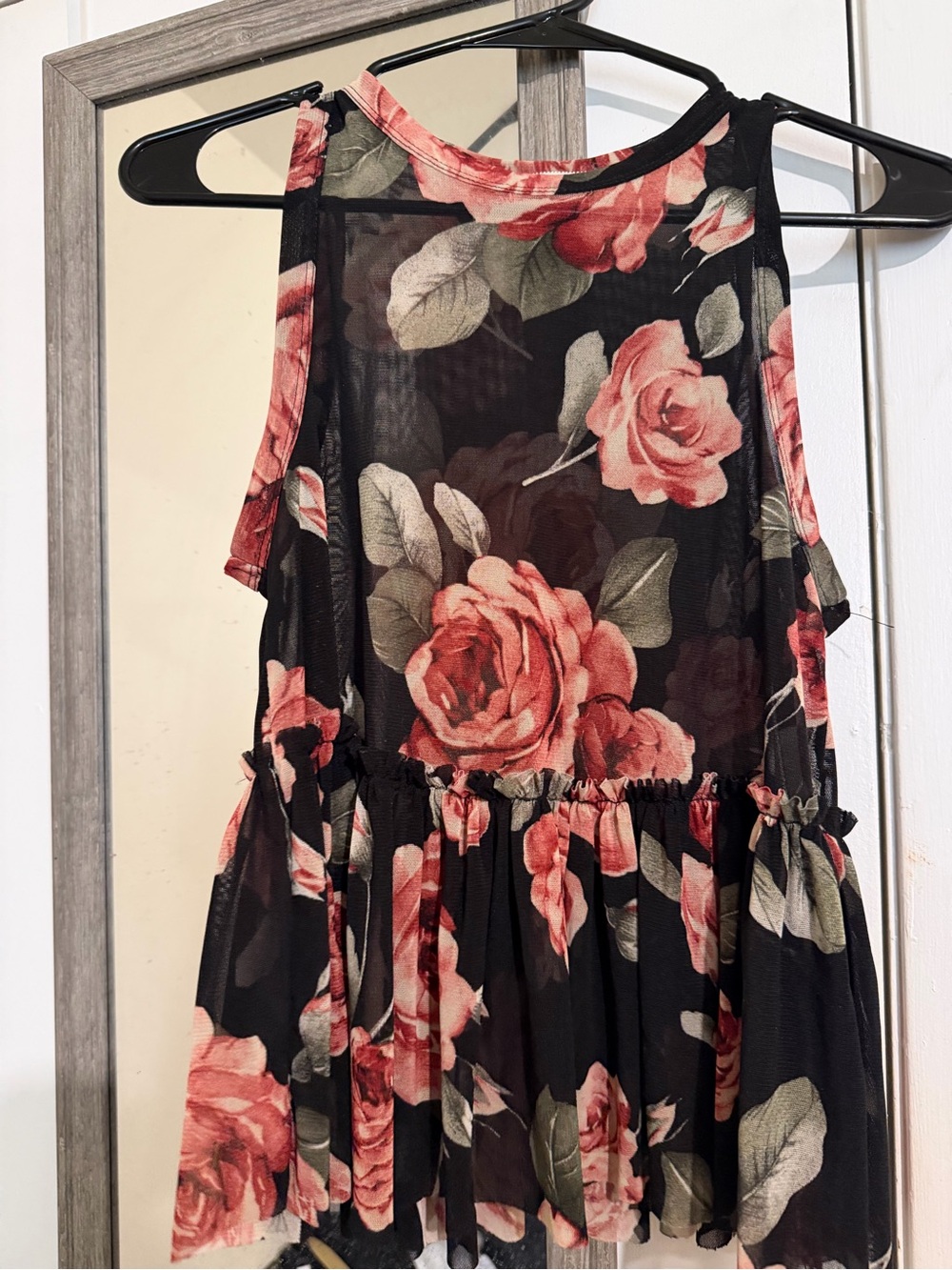 Ginger G Red and Black Floral Sheer Top